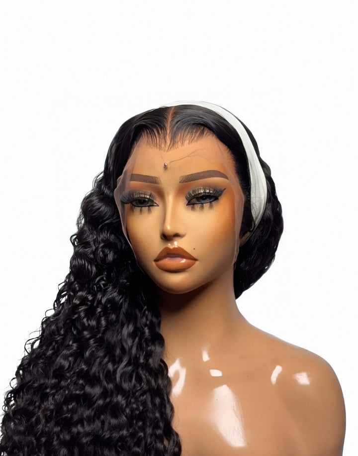 HD Lace Deep Wave Wig – 100% Virgin Human Hair | Glueless, Pre-Plucked with Baby Hairs – Natural Black, 24